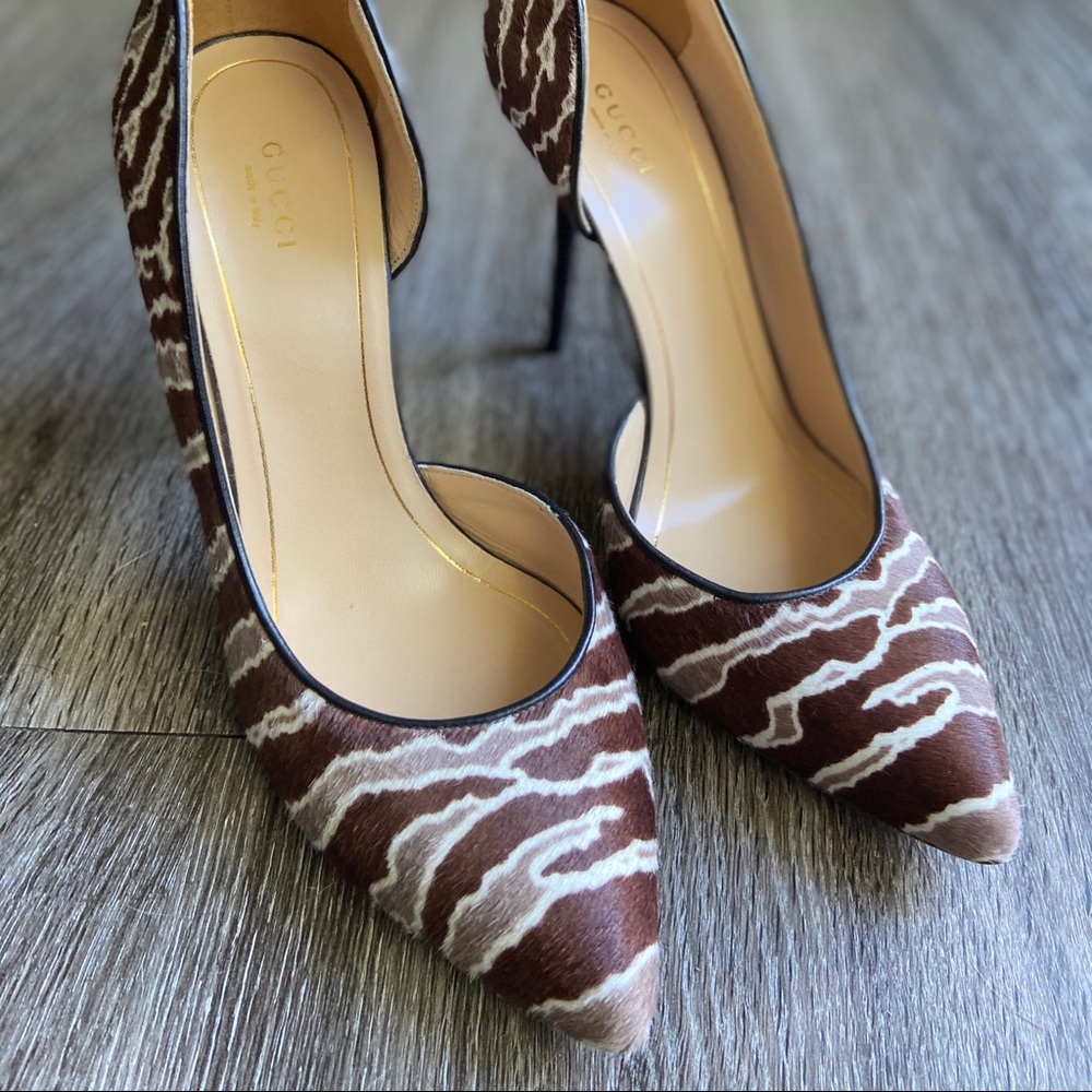 Gucci Brown and Cream Zebra-Print Pointed-Toe Stilettos - Picture 9 of 16